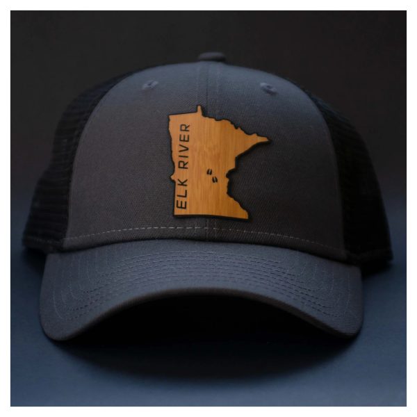 Black twill baseball cap with faux leather patch heat transferred Minnesota logo by Apex Transfers