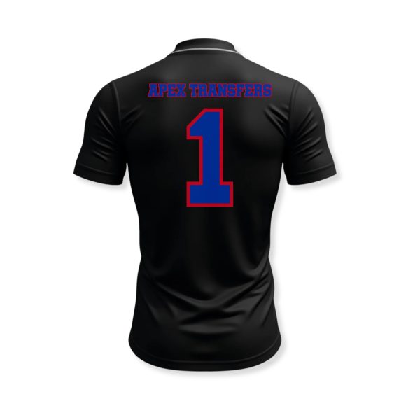 black sports jersey printed with Hot Printz™ DTF heat transfers Apex Transfers 1