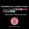 Round faux leather patch with stock color example and custom text