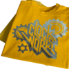 Yellow cotton t-shirt printed with silver electric HTV