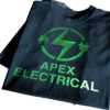 Black cotton t-shirt printed with bright green electric HTV design
