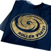 Navy t-shirt featuring metallic gold HTV transfer design by Apex Transfers
