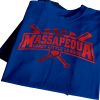 Royal blue t-shirt with metallic red HTV transfer by Apex Transfers