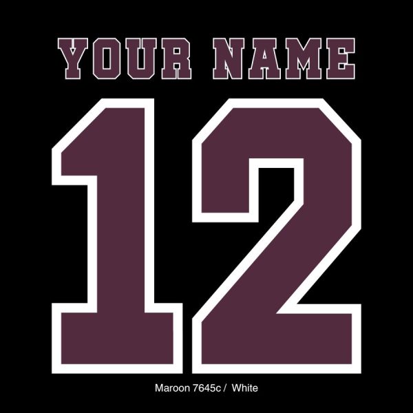 Maroon 7645c White block numbers